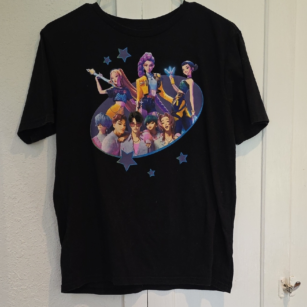 Netflix Kids Black Graphic Character Tee with Purple & Blue Accents
